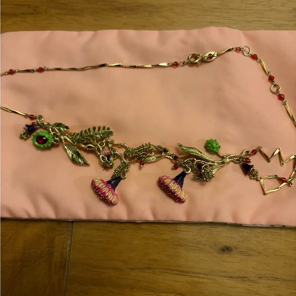 Les Nereides Leaves, Chestnut and Silver Princess Flowers Gold Plated Necklace - Picture 1 of 4